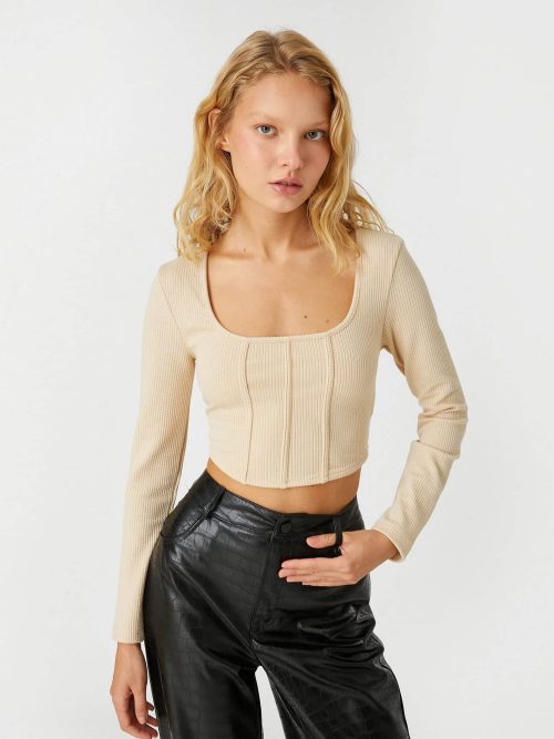 Long Sleeve T-Shirt Crop Square Collar